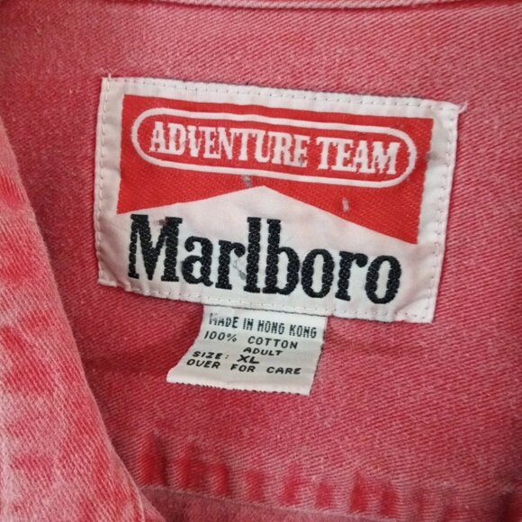 Vtg 90s Marlboro Adventure Team Faded Red Button Up Long Sleeve Shirt Men's XL - Picture 4 of 7